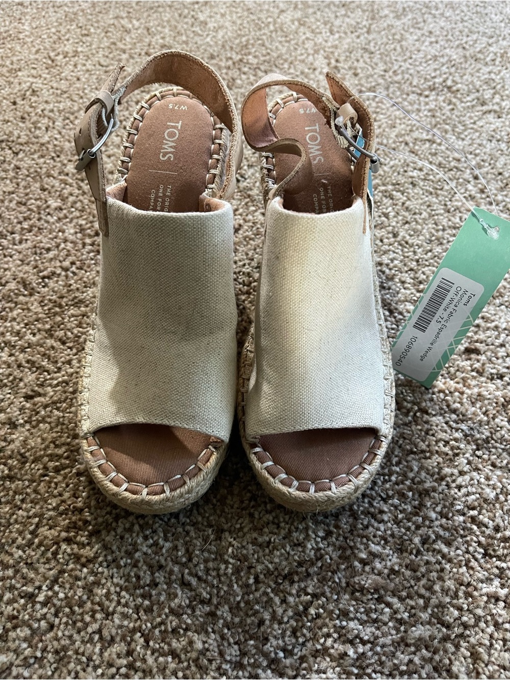 NWT TOMS Monica Natural Canvas Espadrille Slingback Wedge Sandals 7.5 W